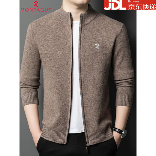 Montagnard pure cardigan autumn and winter stand collar zipper jacket middle-aged thickened cardigan men's sweater black red XL 175 recommended 140-155 Jin Jin equals 0.5 kg to wear
