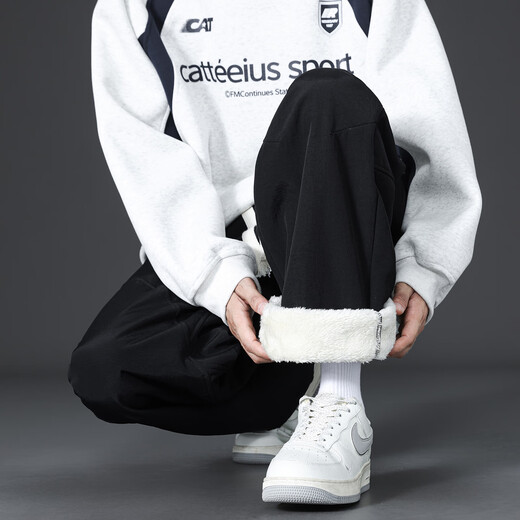 CLOR sherpa pants men's autumn and winter thickened velvet warm casual sports straight pants CL113 black XL