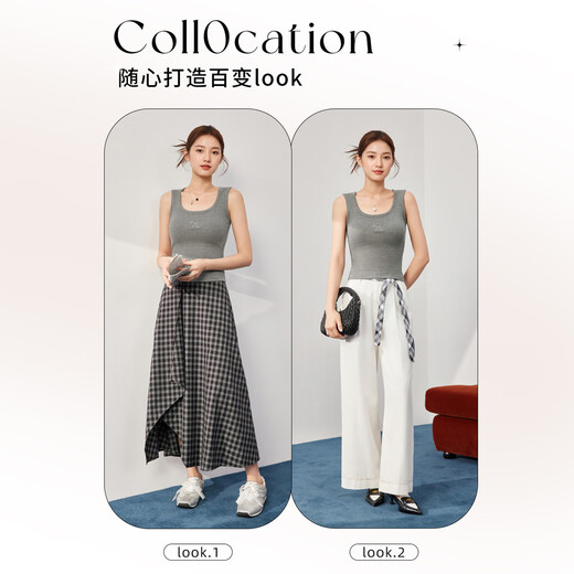 IEF/Aiyifu 2025 early autumn new style back hollow lace splicing design slim and versatile vest top gray one size