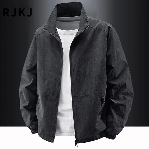 RJKJ Light Luxury Brand Men's Jackets Spring, Autumn and Winter New Outdoor Velvet Casual Stand Collar Trendy Tops Black - Spring and Autumn Regular - 8919 Jacket XL (Recommended 130-145Jin Jin is equal to 0.5kg)