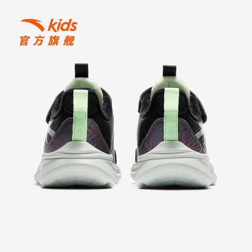 ANTA (ANTA) Children's Cotton Shoes for Boys 2026 Spring New Product Plus Velvet Warm Leather Velcro Two Cotton Shoes Black/Silver/New Fluorescent Light Grass Green-2 33