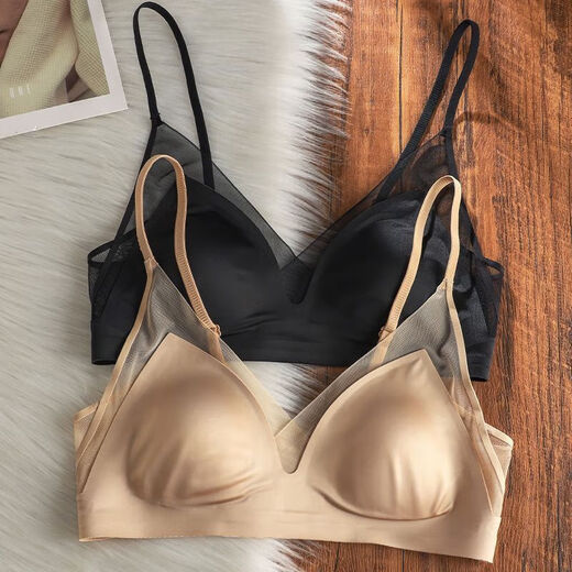 French satin liquid foundation invisible underwear for women with rabbit ear cups, large breasts, small breasts, secondary breasts, anti-sagging, seamless bra, high-end gray M 34/75BC