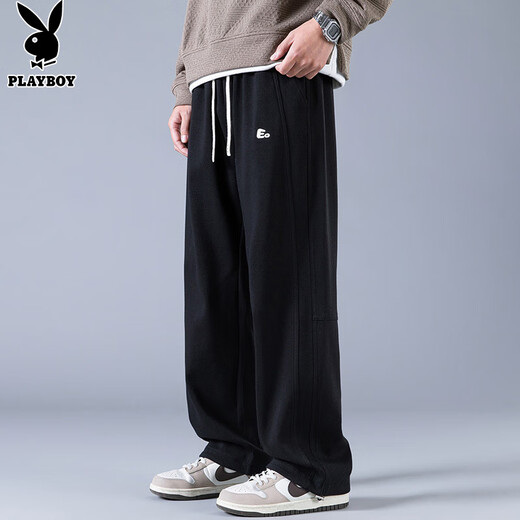 Playboy (PLAYBOY) pants men's casual pants men's autumn and winter high-end wide-leg loose straight sports scimitar sweatpants black XL