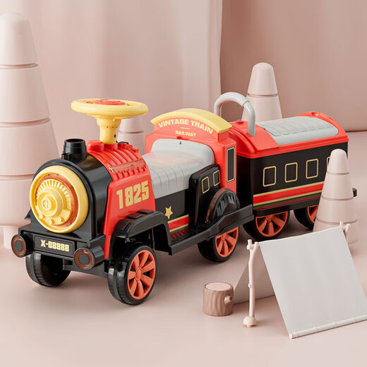 Yunya small train can seat people, remote control children's electric car, men's and women's toys, four-wheel car, two-seater, baby can spray, retro red - dual electric dual drive - front compartment - remote control - with spray