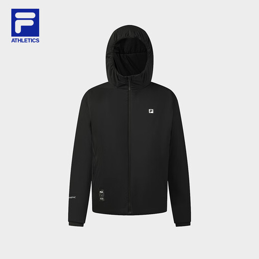 FILA Official Men's Cotton Clothes 2026 Spring New Fitness Sports Simple Loose Warm Hooded Jacket Dark Black-BK L 175/96A/L