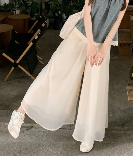 Xiaohongshu hot style 2025 summer popular style dopamine wear with a complete set of shirts wide-leg pants and skirts single apricot pants and skirts daily fat and comfortable fabric summer M one size