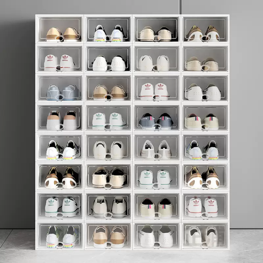 Yusenyi Thickened Shoe Box Flip Shoe Storage Folding Storage Box Drawer-Type Transparent Shoe Cabinet Plastic Shoe Rack Space-Saving Artifact (Upgraded Medium Size) 44 Size Men's Transparent White Frame Total 12 (Independent Back Cover, Stacking is More Stable