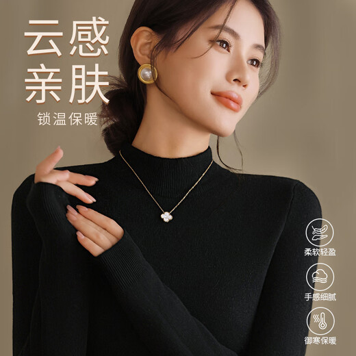 Jeanswest sweater women's half turtleneck one-piece fleece sweater with warm autumn fit sweater slim long-sleeved top GX Oatmeal#Solid color soft and skin-friendly S