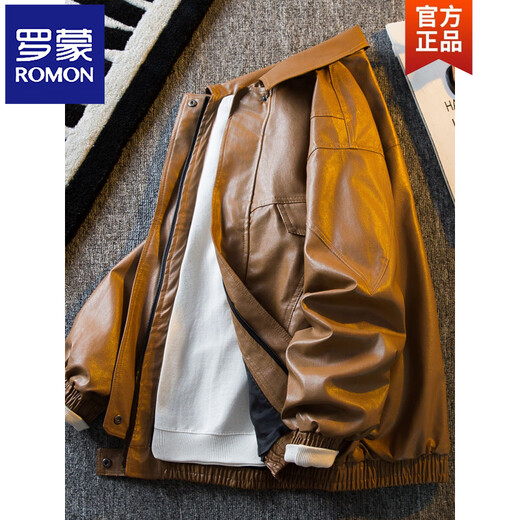 ROMON men's American retro pu leather jacket men's 2026 new style handsome spring and autumn trendy brand work jacket black higher than peer quality S