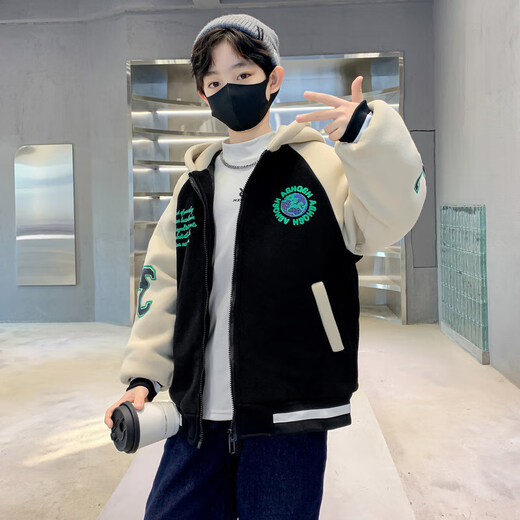 Children's clothing, boys' autumn jackets, spring and autumn models, 2025 new style, medium and large children's street boys' autumn style clothes trend WX-Xin136 black plus velvet style 160 (recommended within 155 cm)