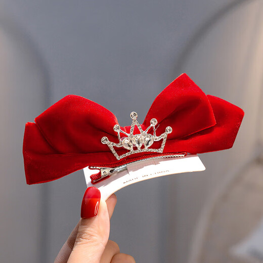 Children's hair accessories three-dimensional bow crown hairpin 2022 autumn and winter hairpin little princess crown girls headdress burgundy