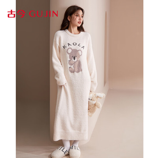 Antiguo y moderno (GUJIN) lindo camisón de medio terciopelo koala para mujer, ropa de hogar, pijamas, las mujeres pueden usar suéteres, terciopelo coral de gran tamaño más terciopelo