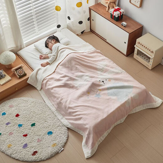 Children's pure cotton air-conditioning quilt air-conditioning blanket light oxygen double-layer yarn children's throw blanket cotton baby summer cooling quilt summer quilt Windmill Bear 120*150cm cotton double-layer yarn children's throw blanket
