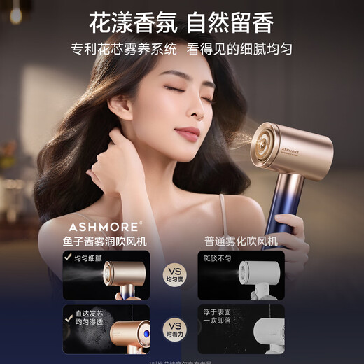 ASHMORE flower core mist nourishing high-speed hair dryer household electric hair dryer quick drying without damaging the hair practical gift box for Valentine's Day birthday gift for boys and girls AS-HD01 Golden Blue