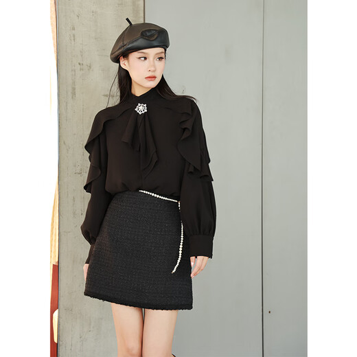 GIRDEAR Human Tea White New Palace French Fashion Romantic Ribbon Premium Shirt 130079 Black M (3)