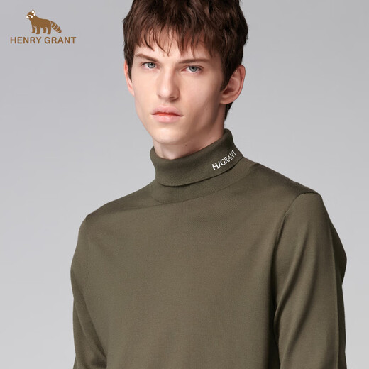 HENRY GRANT Henry Grant Men's knitted green lazy windbreaker turtleneck top half turtleneck regular slim sweater Army green (QBY243651U266) One size fits all 44 (165/88A)