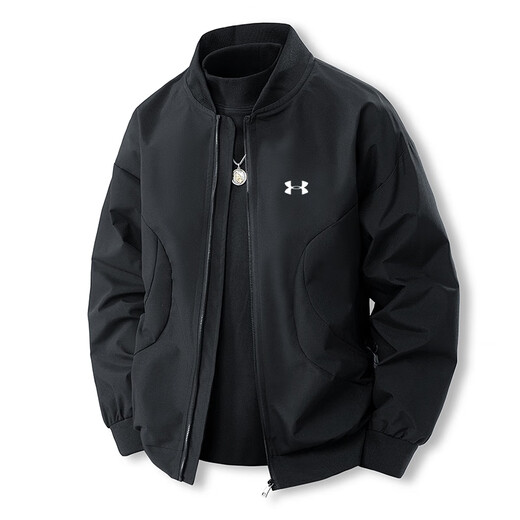 Under Armor's new autumn and winter thickened warm baseball collar men's executive jacket loose fashionable casual jacket windproof top trendy black spring and autumn 2XL recommended weight 145-160Jin Jin equals 0.5 kg