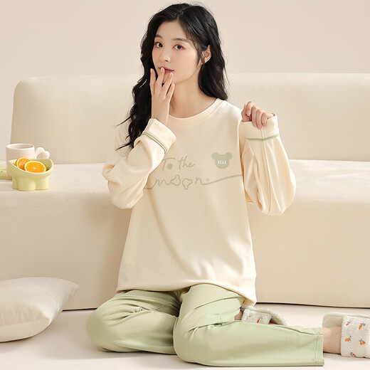 Hodo Pajamas Women's Spring and Autumn Long Sleeve 2025 New Women's Spring and Autumn Cute Large Size Can Be Weared Outer Home Clothes Set Young Bud Green - Soft and Skin-friendly XN23710 M Recommended weight 100Jin Jin is equal to within 0.5kg