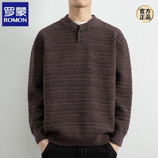 ROMON Henry collar sweater for men in autumn and winter, new thickened warm sweater for men, three-button inner base layer, dark gray M, about 95-115 Jin Jin equals 0.5 kg, can be worn