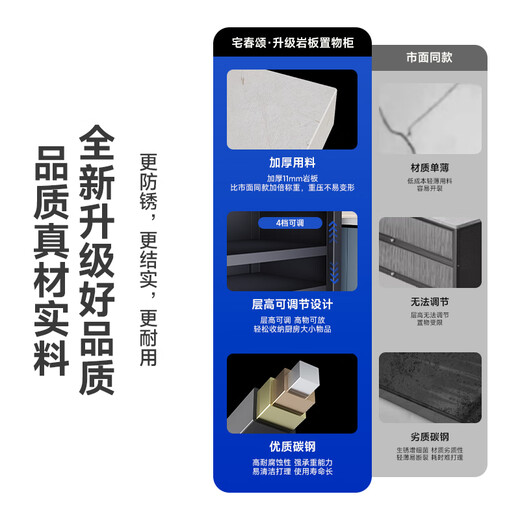 Zhaichunsong slate sideboard kitchen shelf floor-standing cabinet multi-layer wall-mounted integrated storage multi-functional storage cabinet slate countertop 120*40*95 gray | adjustable floor height