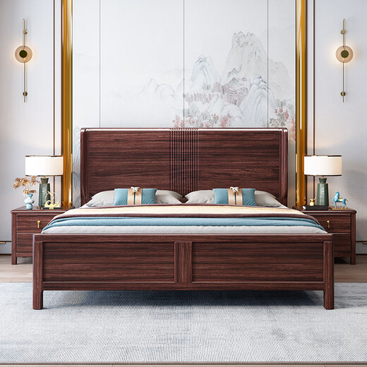 
Pinzu New Chinese style black gold solid wood bed modern simple double master bedroom storage bed YF-9921 1.8-meter frame bed