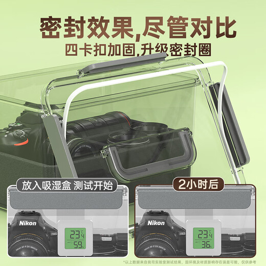 Camera moisture-proof box, camera special storage box, lens desiccant, moisture-proof sealed storage box, electronic moisture-absorbing card, photographic equipment cabinet, mirrorless digital camera dust-proof box, medium M moisture-proof box + anti-bump liner, free moisture-absorbing box + temperature and hygrometer