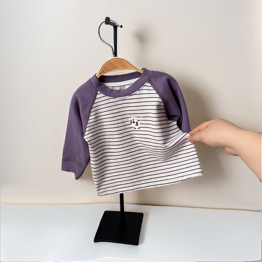 Xiaohongshu popular baby clothes, versatile long-sleeved cartoon striped spring and autumn round neck T-shirt, fashionable baby casual 230 brown cm 66
