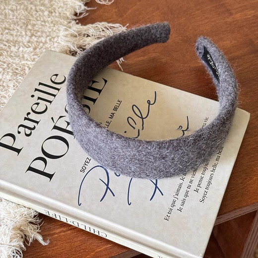 Haiyiduo autumn and winter solid color woolen wide-brimmed headband for women to go out and versatile headwear simple and fashionable high skull pressure headband hair accessories woolen solid color headband gray