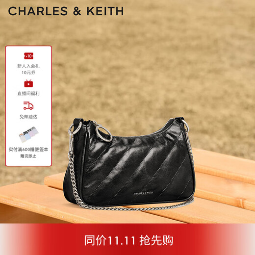 CHARLES&KEITH25冬新品多背法链条腋下包斜挎包女CK2-80151347-3 Noir黑色 M