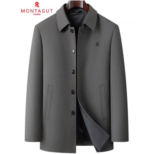 MONTAGUT wool jacket for middle-aged and elderly men with lapel solid color business casual spring and autumn jacket dad windbreaker jacket black (zipper) M 170/88A (recommended 115-130 Jin Jin equals 0.5 kg)