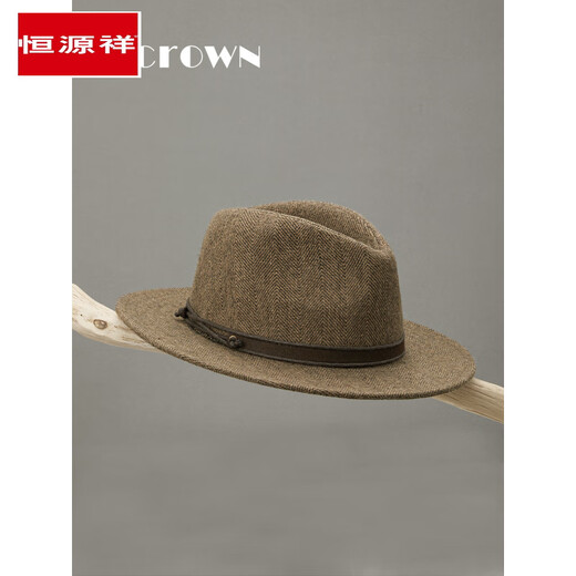 Hengyuanxiang new autumn and winter men's classic retro herringbone wool flat brim hat casual fashion large head hat Welsh plaid flat brim M (56-58cm)