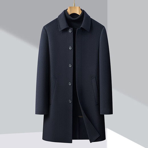 Pierre Cardin double-sided woolen mid-length wool coat for men autumn and winter new warm woolen coat jacket men's brand men's clothing 6807 medium slit - Navy L 175 size - suitable for weight 125-140Jin Jin is equal to 0.5 kg