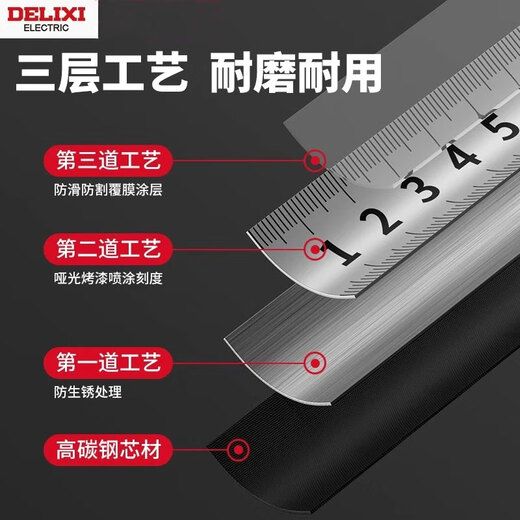 Delixi genuine steel tape measure 3 meters 5 meters household meter ruler box ruler ring ruler thickened and hardened high-precision anti-fall ruler AMG series 5 meters * 25mm self-locking - rubber-coated and anti-fall national standard accuracy 1 pack - home use