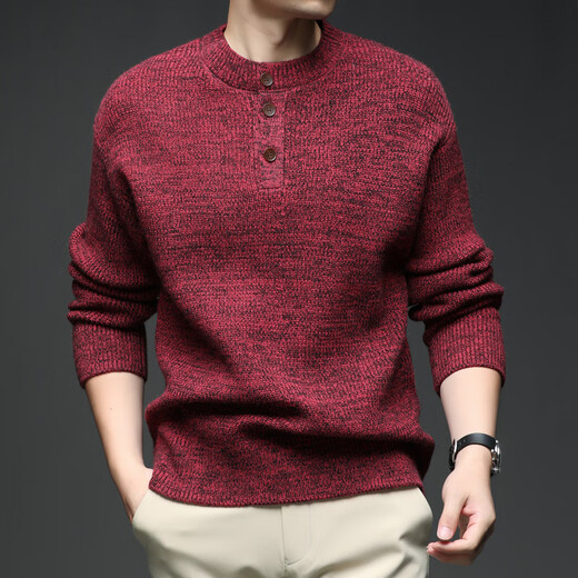 AX Armani broken code 2026 spring and autumn men's thick knitted sweater thick round neck sweater Henry collar three-button set pink M recommended 95-120Jin Jin equals 0.5 kg