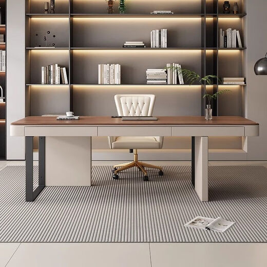 Luxurious sandalwood desk solid wood desk modern minimalist walnut decoration home study bedroom desk light luxury boss computer desk walnut desk smart power strip 120x70x75cm packed with delivery