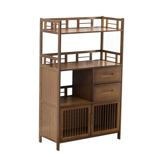 He Jiagong small tea cabinet tea cabinet tea set storage rack tea cabinet storage cabinet solid wood living room multi-layer tea shelf 037 model 68 Hu color 6 layers with door double drawer universal