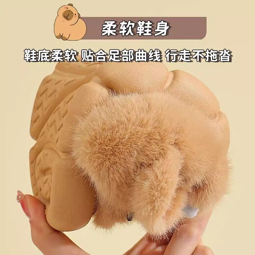 Zhizhou children's cotton slippers with heel capipala for boys and girls aged 3-6 years old, 6-9 years old, winter plush warm non-slip home shoes, brown capipala card size, it is recommended to go up one size, 24-25 sizes, inner length is about 15.5cm