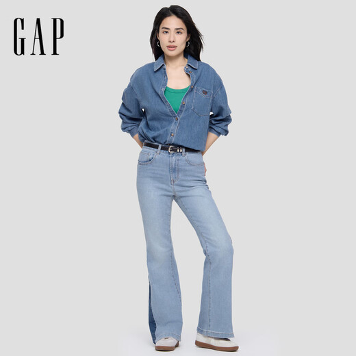 Gap Women's 2025 Autumn New Embroidered Logo Lapel Long Sleeve Denim Shirt Loose Top 793121