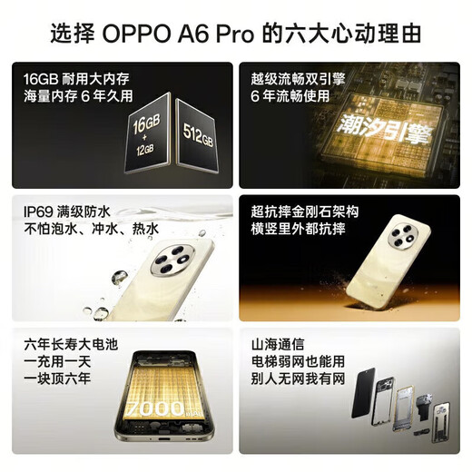 OPPO mobile phone OPPOA6 Pro new 5G mobile phone launched in 2025, interest-free subsidy, leapfrog smooth dual engine, 7000mAh large battery + 80W class flash charging, IP69 waterproof, money made from running water, 16+256GB, luxury package version + quarterly broken screen insurance + 1-year store extended warranty