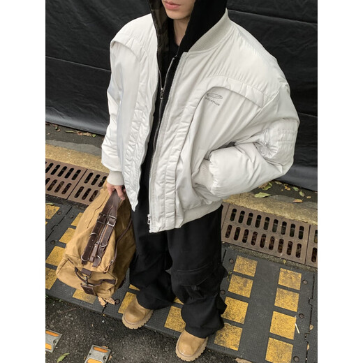 OEMG American deconstructed motorcycle cotton jacket men's winter short aviator curved handsome jacket thickened baseball jacket black quilted thickened XL recommended 130-150Jin Jin equals 0.5 kg