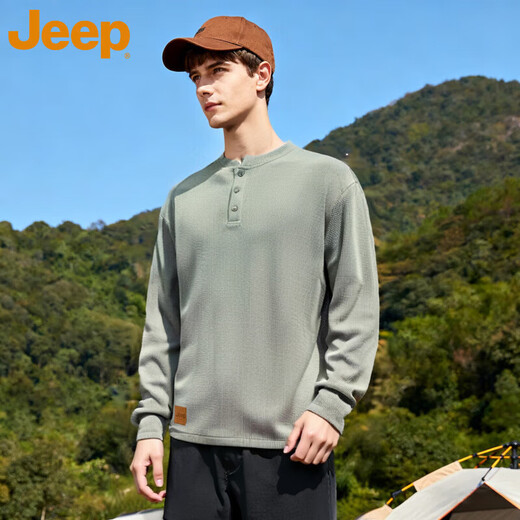 Jeep (JEEP) American brand Henry collar long-sleeved T-shirt men's 2025 spring and autumn bottoming shirt new loose sports top men white M 90-110Jin Jin equals 0.5 kg