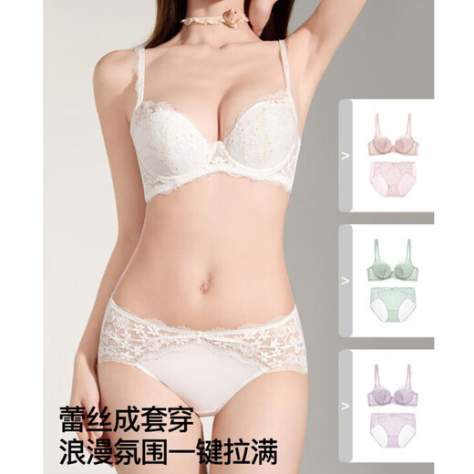 SECRET WORLD Lace Small Breast Push Up Underwear Women's Pure Desire Anti-Sagging Thin Sexy Women's Bra Set Spring Romantic Set Lubai S (70B-160/85)