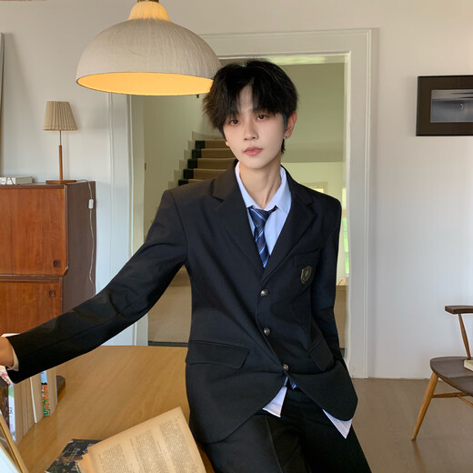 Towhale's Yearly Diary School Collection Black Suit Kurosaki Butler Suit and Trousers Suit Men's Autumn and Winter Jacket Tokyo Yearly Notes DK Kurosaki Butler Black Suit Free Metallic Green Badge 2XL