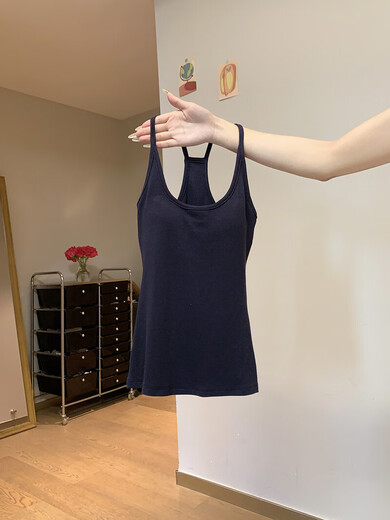 Navy hot girl's small camisole with breast pads for women summer 2025 inner wear and outer wear slim bottoming top Navy blue M 90-105Jin Jin is equal to 0.5 kg
