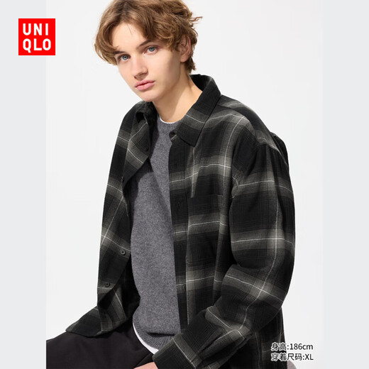 Uniqlo Мужская одежда/мужская и женщина и женская рубашка для рубашки/рубашка с длинными рукавами хлопчатобумажная тонкая куртка 480768 09 черный XL/180/108b