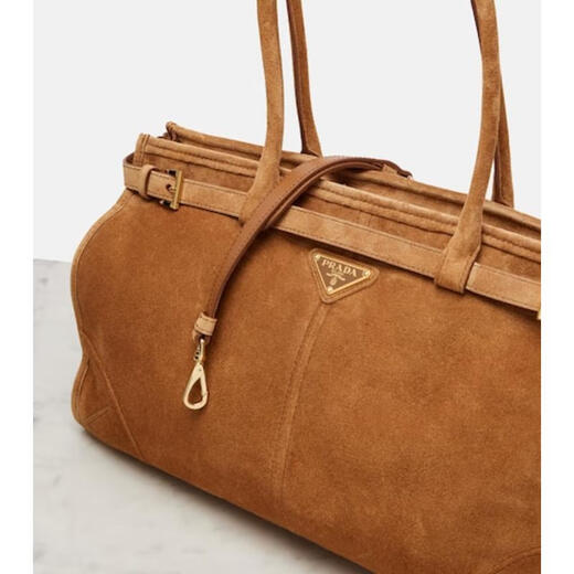 PRADA Luxury Women's BONNIE Large Suede Handbag Shoulder Bag Brown One Size