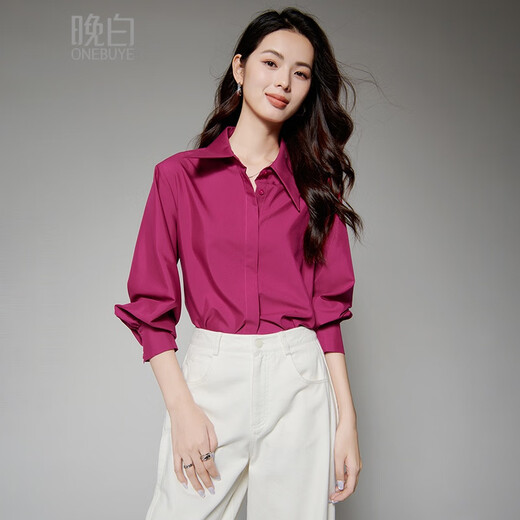 Late White New Product 2025 Autumn Style Skin Friendly Shirt Light Mature Fashion Modal Age Reducing Lapel Shirt for Women Raspberry Red L