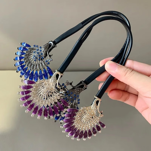 Retro hair twist clip on the back of the head, women's high-end hair ball head fixation artifact hair clip, ball hair accessory, blue peacock open-screen hair twist clip