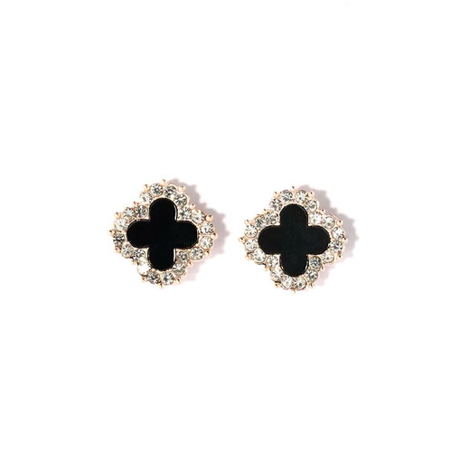 Four-leaf clover earrings for women, elegant and elegant 2025 new popular ear jewelry, high-end light luxury earrings 1 black four-leaf clover earrings