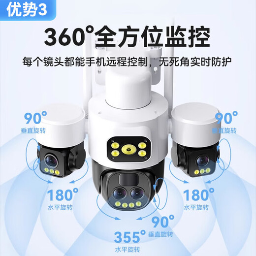 Hibishi Solar-Überwachungskamera, kein Strom, kein Netzwerk, lebenslang verkehrsfrei, hochauflösende Kamera, 20-facher Zoom, drei Bilder, 360-Grad-Panoramaverfolgung im Freien mit Nachtsicht